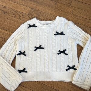 RSQ Cream Cable Knit Sweater with Black Bows